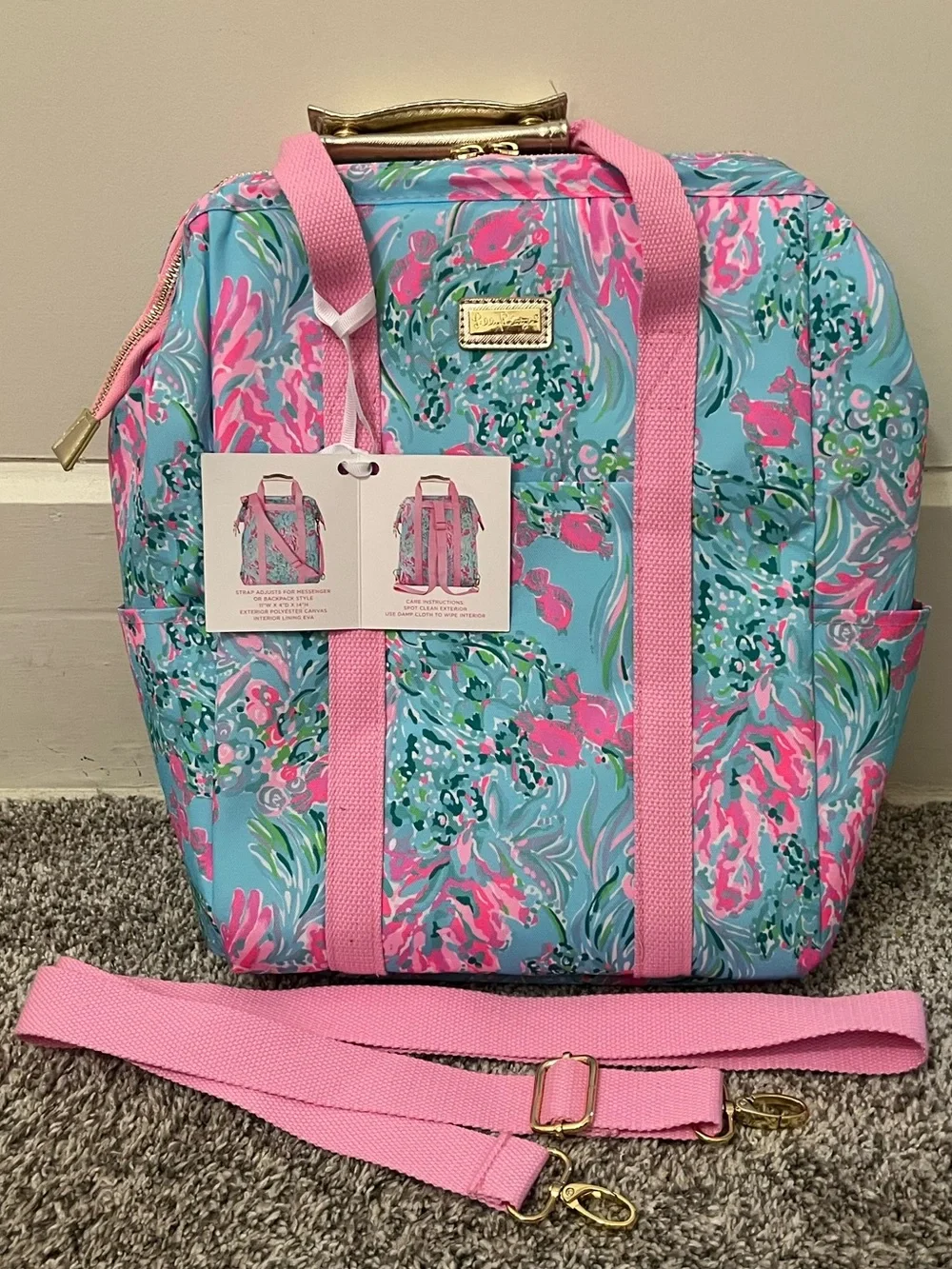 Lilly Pulitzer Aqua & Pink Floral Convertible Backpack Tote